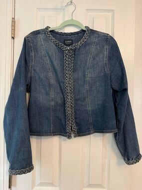 Curve Appeal Braided-Trim Denim Jacket - Medium Blue